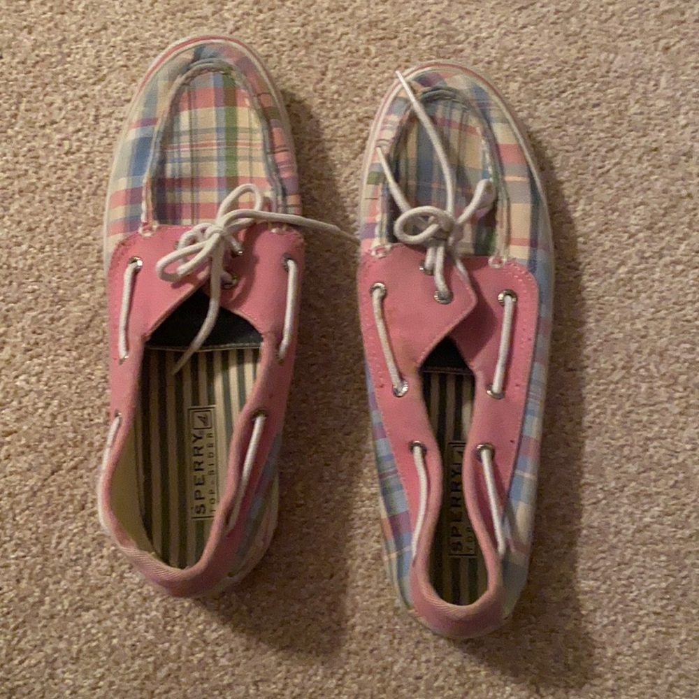 Pink and blue Sperrys